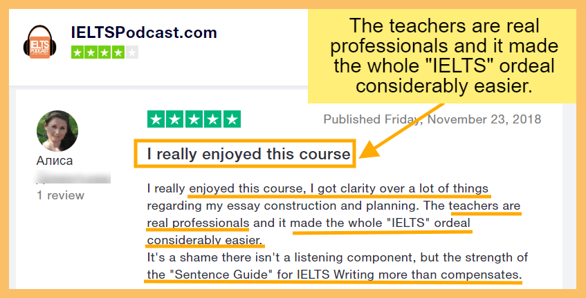 Trustpilot_IELTSPodcast_Alisa The teachers are real professionals - Trustpilot_IELTSPodcast_Alisa